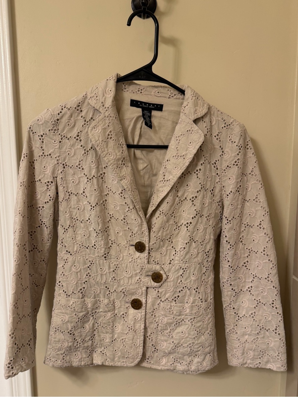 Laundry By Shelli Segal Cream Eyelet Lace Blazer Jacket